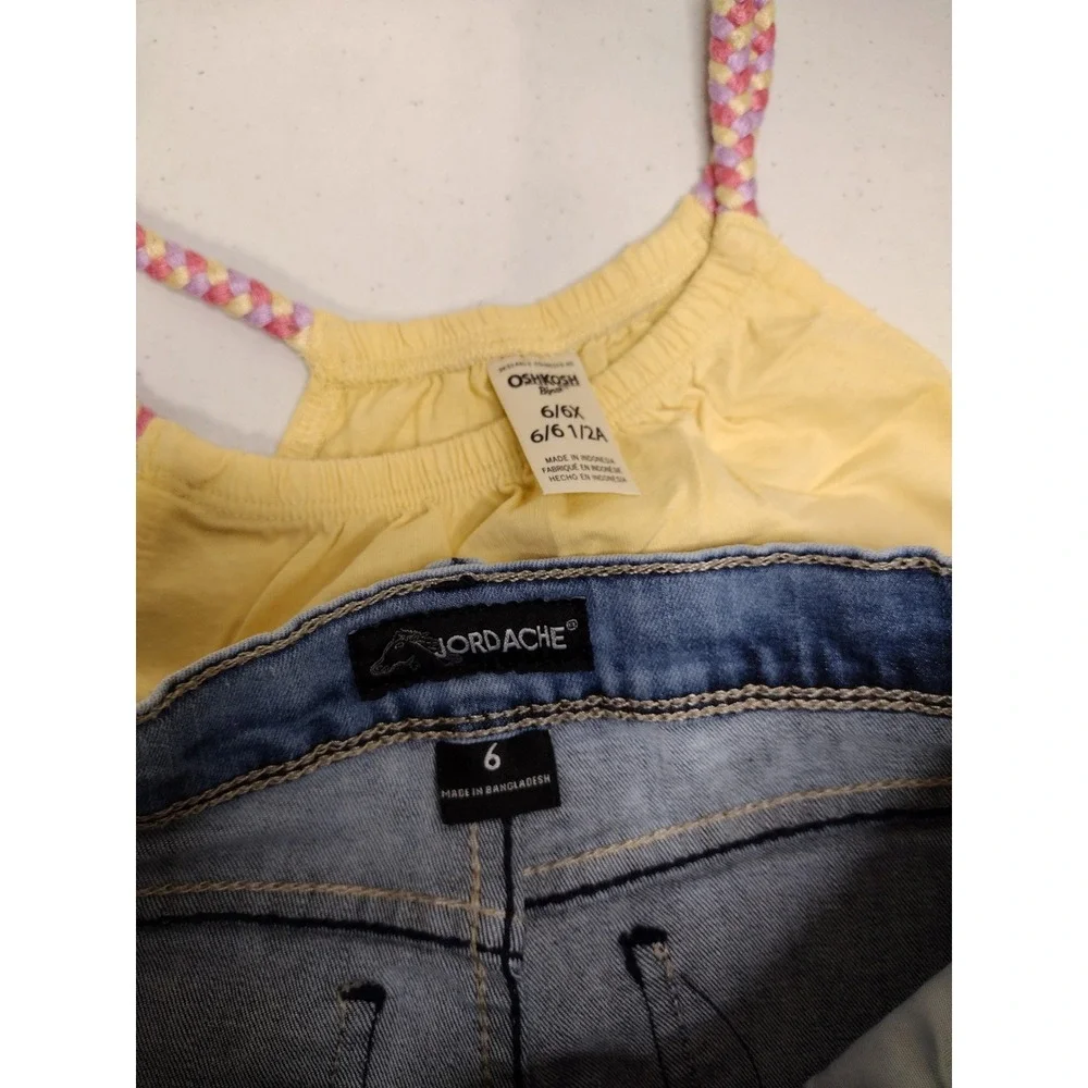 OshKosh Yellow Braided Strap Tank & Jordache Denim Shorts Set Girls Size 6